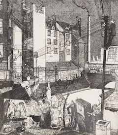 William Martin Larkins (1901-1974), etching, ‘East End’, 21 x 18cm. Condition - good